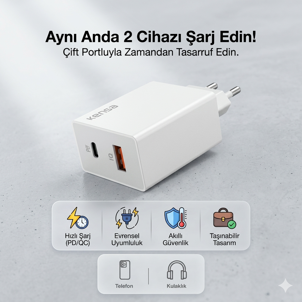 Hızlı Çift Girişli Şarj Adaptörü