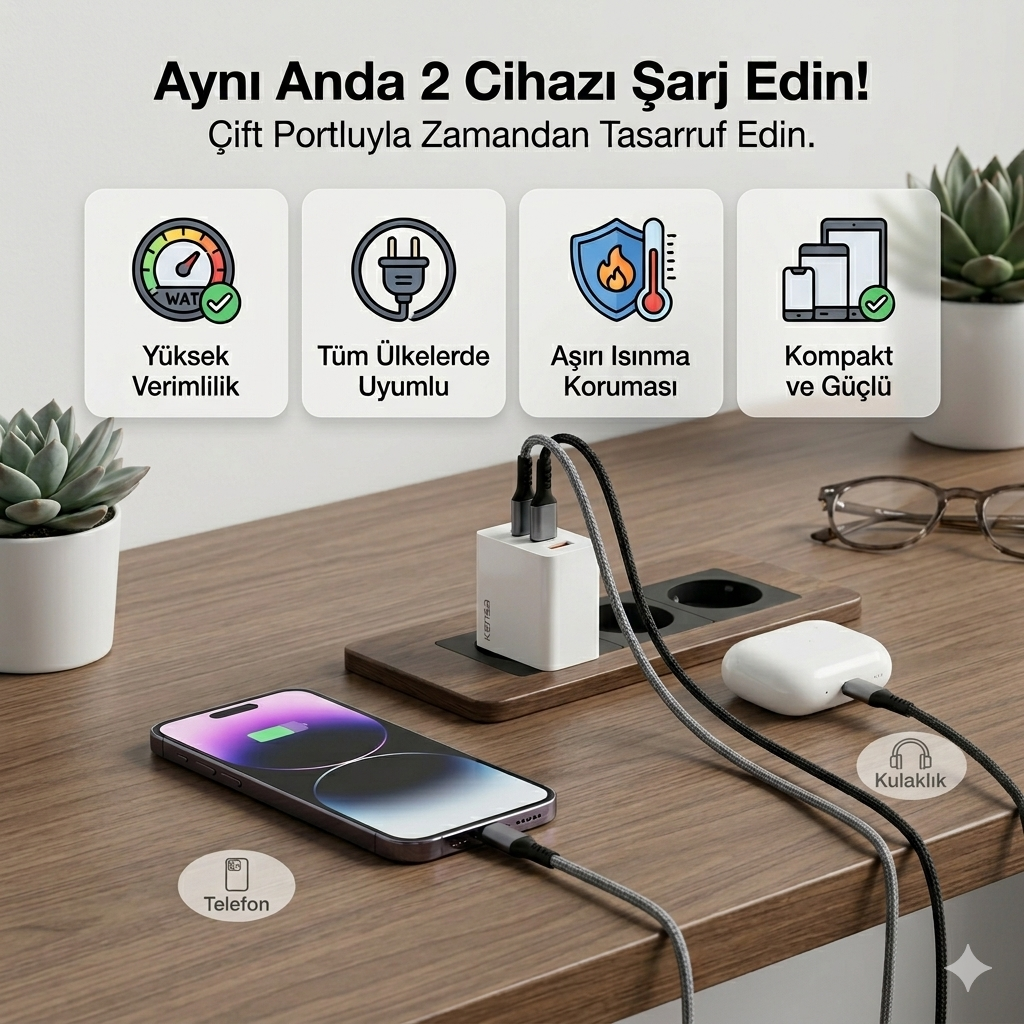 Hızlı Çift Girişli Şarj Adaptörü